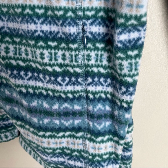 LL Bean Womens Blue Teal Full Zip Fleece Sweatshirt Fair Isle Southwest Print 1X - Picture 9 of 10